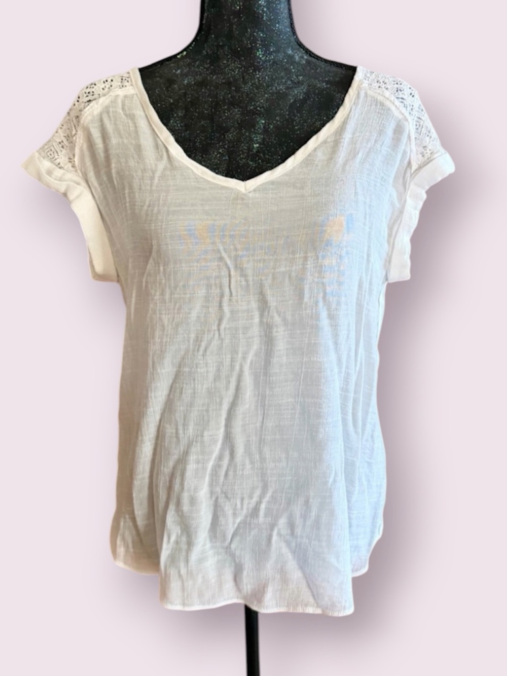 B Wear White V-Neck Cotton Lace Shoulder Top
